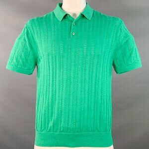 MR TURK Size XL Cole Green Pointelle Knit Cotton Blend Half Placket Polo